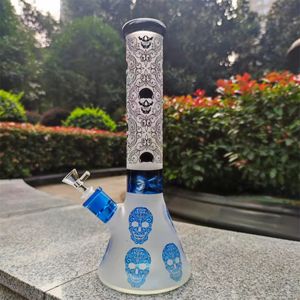 14 inç 35 cm Cam Bong Kırmızı Mavi Kafatası Tütün Su Borusu Sigara Beker Bongs Buz Kül Catcher Dab Petrol Kuleleri 14mm Kase Downstem