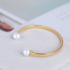 Wholesale aesthetic bracelets for sale - Group buy Korean Fashion Bracelet for Women2021 Vintage Gold Opening Large Bangles with Pearl Charm Lady Gift Pulsera Aesthetic Jewelry Q0720