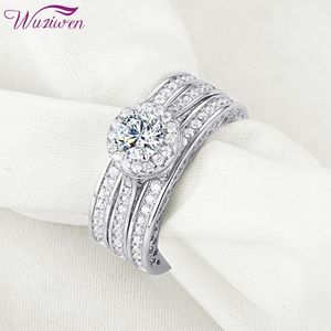 Cluster Rings Wuziwen 3 Pcs 925 Sterling Silver Wedding For Women Engagement Ring Set 2.4 Ct Round Zircon Classic Jewelry Size 5-12