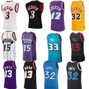 Retro Allen Iverson Jersey 3 Steve Nash Basketbol 33 13 34 Grant Hill John Stockton 32 12 Karl Malone Abdul Olajuwon Erkek Formaları