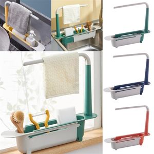 Netto röd teleskopisk handfat hylla kökshandtag Organizer Soap handduk Svamphållare Avlopp Rack Storage Korg Gadgets Tillbehör 211112