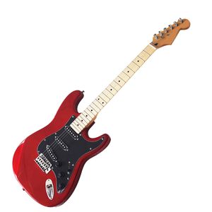 Fabrika Outlet-6 Dizeleri Metalik Kırmızı Elektro Gitar Siyah Pickguard, Maple Fretboard ve 22 Fret, Özelleştirilebilir