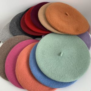 21 färger solid varm beret hatt mjuk all match retro elegant vanlig höst kvinnor vinter konstnär målare walking caps
