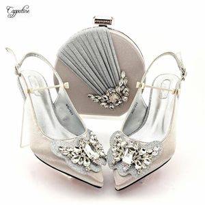 Dress Shoes Silver Italian Design Women And Bag Set Latest African Ladies High Heels Pumps With Handbag Sandals Purse QSL031 7.5CM