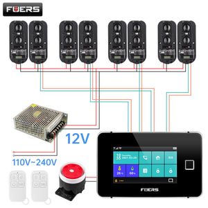 Futers com fio Detector de feixe infravermelho Infravermed Sistema de alarme de segurança TUYA Smart App WiFi GSM Touch Screen Fingerprint 433MHz