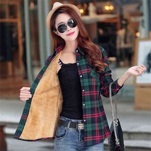 Damen Winter Warme Jacken Camisa Femininas Langarm Dicke Samt Plaid Kosten Hemd Frauen Flanell Hemden Volle Baumwolle Mantel 210922