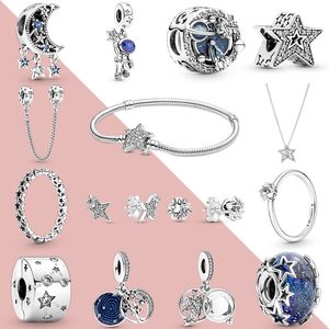 Star Collection Silver Dangle Charms Stud Earring Rings Clip Charm Necklace Safty Chain Fit Original Pandora Bracelet DIY