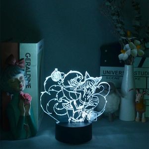 Night Lights 3D Lamps For Bedside Table Game League Of Legends Hero Ahri Lore Cute Room Decor Led Lamp Kids Gift Art
