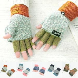 5本の指の手袋ウールのニットの指のないフリップの冬の暖かいマルチカラーステッチの柔軟なタッチスクリーン手袋の男性女性露出指のミッテ