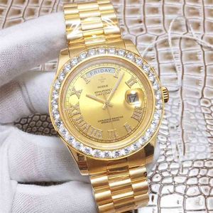 Big Diamond Luxury Brand Gold Watch Män Rostfritt Stål Dagens Armbandsur President Top Man Klocka för Relogio Masculino 210804