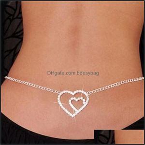 Bauchketten Körperschmuck Wunderschöne Hochzeitskette Silberton Herz Schmetterling Strass Taille Tanzgeschenke Braut Drop Lieferung 2021 Eoigt