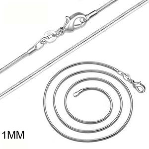 Vergoldete Schlangen-Halskette aus Silber für Damen, Karabinerverschluss, glatte Kette, Modeschmuck, Größe 1 mm, 16, 18, 20, 22, 24 Zoll