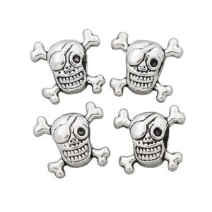 Alloy Pirate Eyed Skull Metal Big Hole Koraliki 14.5x12 mm Tybetański Silver Fit Europejskiej Charm Bransoletka L1266 104PCS / LOT