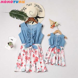 mother mommy and me Dresses clothes sleeveless summer family look dress matching family outfits mum mama and daughter dress 210713