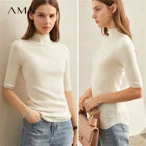 Turtleneck Sweater Mode Kvinnor Half Sleeve Solid Slim Fit Casual Kvinna Pullover Toppar 11920343 210527