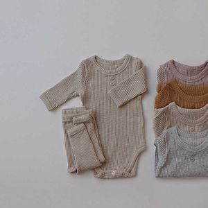 0-18m recém-nascido criança bebê meninos meninas roupas sólidas outono manga comprida malha macacão tops + calças terno roupas infantil roupas g1023
