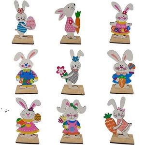 Festa de Páscoa Coelhinho Tablimple Decoração de Madeira Coelhinhos Centerpiece Primavera Rabbit Ornament Sign Figurines para Home Jardim CCA10211