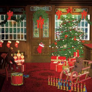 Party Decoratie Kerst Achtergrond Cartoon Xmas Tree Rood Gift Box Poole Achtergrond Festival Jaar Decor Po Booth Studio Props