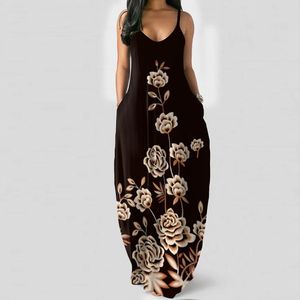 Casual Dresses Sleeveless Long Tank Dress Beach Women Summer Lady V Neck Floral Printed Elegant Women's Vestidos YL