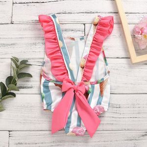 One Pieces Toddler Kids Baby Girls Ruffle Stripe Bikini Beach Summer Swimsuit Badkläder Söt tecknad film för Maillot de 2023