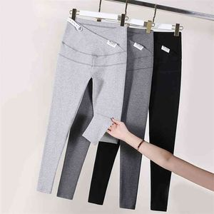 8832# 95% Cotton Across V Low Waist Belly Maternity Skinny Legging Adjustable Pants Clothes for Pregnant Women Spring Pregnancy 210918