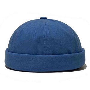 Adult Brimless Hat Fashion Skullcap Sailor Cap Female Solid Color Rolled Cuff Bucket Hat Male Adjustable Buckle Cap Y21111