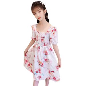 Girls Dress Floral Pattern Party Girl Summer Children Casual Style Costumes For 6 8 10 12 14 210528