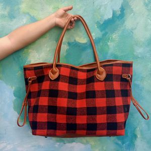 Saco de viagem Buffalo Check Flanela Red Black Plaid Tote Endlema