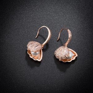 Fläkt skal pärla dangle örhänge 18k äkta guldpläterad förhindra allergi örhängen för kvinnor gril gåva sötvatten naturliga pärlor