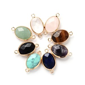 cut double hanging stone Pendant 13x18mm accessories Gold Wrapped Oval Quartz Gemstone for Women and men Jewelry Making
