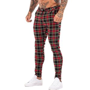 Män Chinos Trousers Skinny Super Stretch Chino Byxor Slim Fit Mens Casual Pant Plaid Elastic Waist London Fashion ZM3100