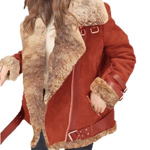 Women's Trench Coats Winter Suede Leather Jacket Women Short Lamb Wool Motorcycle Thick Lambs Warm Coa