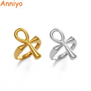 Anniyo Ankh Ring for Women Girls African Egyptian Cross Charms Finger Ring Jewelry Egypt Hieroglyphs Nile Key #246206 X0715