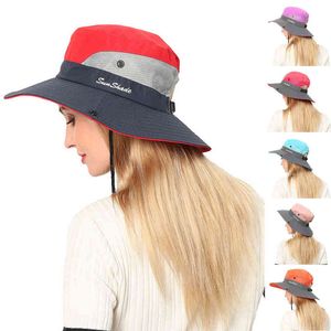 2021 Womens UV 보호 와이드 태양 모자 고품질 냉각 메쉬 꼬리 구멍 모자 접이식 모자 캐주얼 데일리 패션 태양 모자 G220311