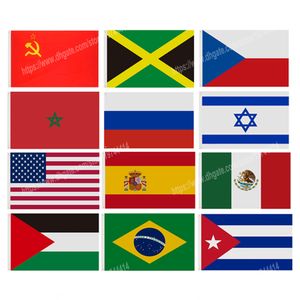 Sovjetunionen Marocko Spanien Tjeckien Ryssland USA Palestina Brasilien Flaggor National Polyester Banner 90*150cm 3 x 5ft Flagga över hela världen kan anpassas