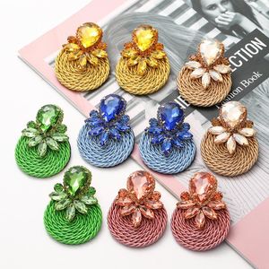 Stud 2021 Färgglad Crystal Handgjorda runda uttalande örhängen Drop Fashion Rhinestone Ear Rings smycken för kvinnor grossist