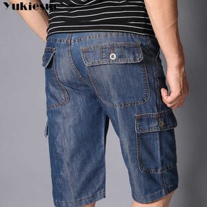 Yaz Marka Erkek Kot Denim Şort Pamuk Kargo Büyük Cep Gevşek Baggy Geniş Bacak Bermuda Plaj Boardshort Artı Boyutu 210608