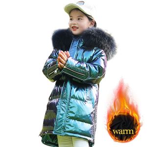 Meninas casaco parka grossa casacos quentes com hoodies de pele childrens jaqueta adolescente crianças inverno roupas 210527