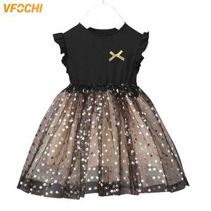 Vfochi ny tjej prinsessa klänningar sommar tjejer kläder färg svart stjärna mönster spets barn klänningar för flicka boll klänning flicka klänningar Q0716