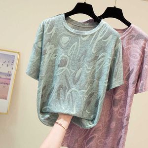 Ropa Mujerの夏の特大のコットンTシャツの女性韓国のファッションTシャートスリーブプラスサイズ4xlの服Tee Shirt Femme 210604