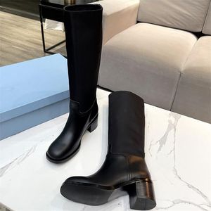 Designer High Heels Boot Women Knee Boots Real nylon Leather shoes Fashion shoe Combat boots Winter Fall With box