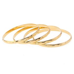 Bangle 68mm 4st/Lot Gold Color Flower Copper Dubai Handkedja för kvinnor Etiopiska armband armband afrikansk brudbröllopspresent