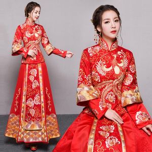 Ethnic Clothing China Vintage Cheongsam Red Chinese Style Evening Dress Show Bride Wedding Dragon Gown Costume Kimono Outfit