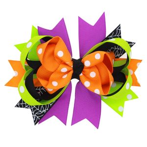 Baby Halloween Hair Clips Grosgrain Ribbon Bows Girls Kids Ghost Barrettes Children Pinwheel Clippins Accessories for Toddler Spider QWS047