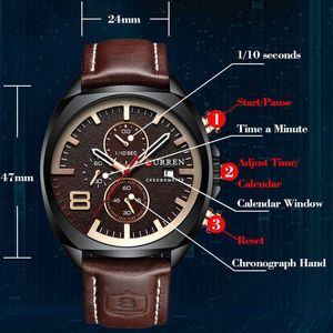 Mens Watches Top Brand Luxury Reloj Curren Men's Army Military Sport Watch Men Casual Leather Quartz Watch Relogio Masculino Q0524