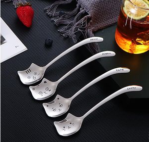 Creative Teaspoon Long Tail Cat Coffee Spoons Bent Handle Stainless Steel Dessert Spoon Birthday Gift Tableware CCF7620