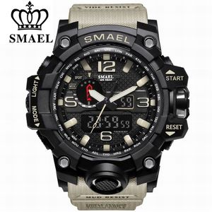 Smael Brand Fashion Watch Men Vattentät Sport Militär ES 1545 Mäns Luxury Armbandsur Analog Quartz Dual Display 210609