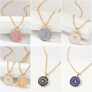 2022 NEW Simple Stars Moon Lover Necklaces Fashion Europen Women Alloy Long Heart Round Pendant Necklace Jewelry For Valentine's Day