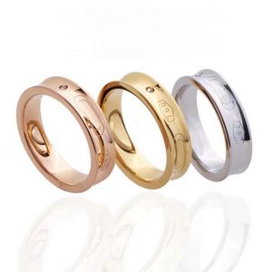 Europe America Fashion Lady Women Titanium Steel Engraved Letter 18K Gold Plated Settings Diamond Circular Arc Ring Rings 3 Color Size US6-US9