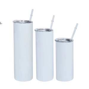 15oz 20oz 30oz Sublimation Skinny Straight Tumblers White Stainless Steel Bottles Double Insulated Heat Transfer Cups by sea RRB14473
